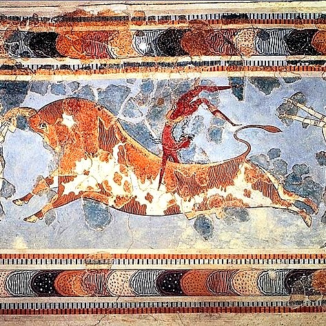 Gioco del toro, 1701 -1400 a.C. Affresco, 86×173 cm Museo Archeologico di Heraklion, Heraklion, Isola di Creta