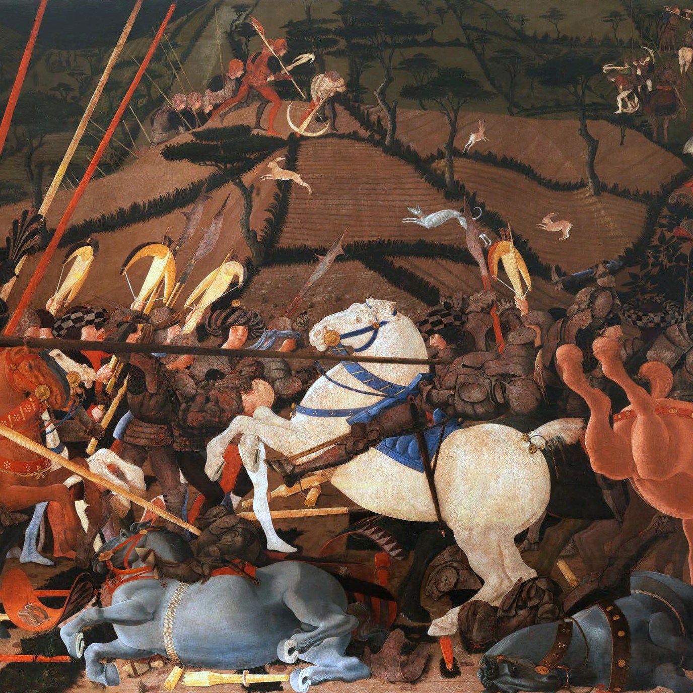 Paolo Uccello, Battaglia di San Romano, disarcionamento di Bernardino della Carda, 1438
