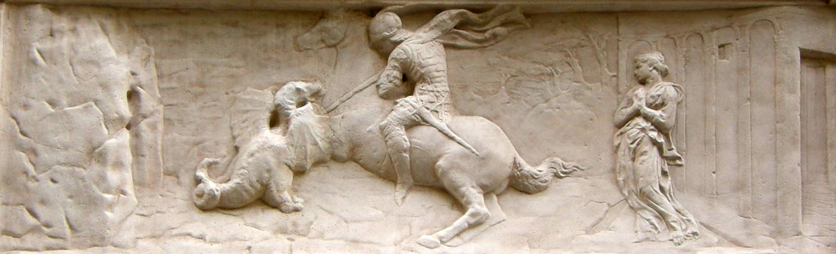 Donatello, San Giorgio, la principessa e il drago, 1415-1418