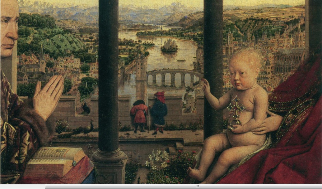 Jan van Eyck, La Vergine del Cancelliere Rolin (part.), 1435 c.ca