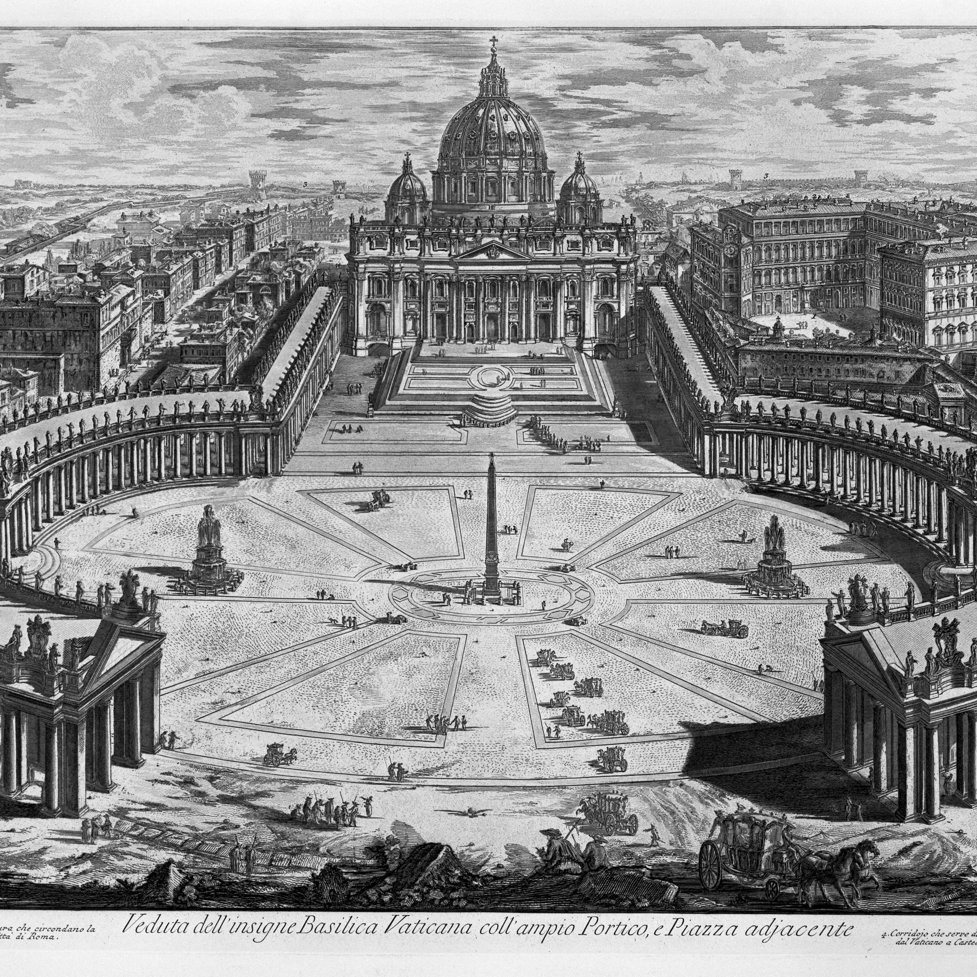 Giovanni Battista Piranesi, Veduta dell' insigne Basilica Vaticana coll'ampio Portico, e Piazza adjacente, 1748