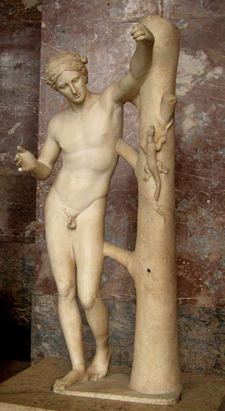 Prassitele, Apollo Sauroctono, 350 a.C. c.ca (copia romana del I secolo d.C. da un originale in bronzo)