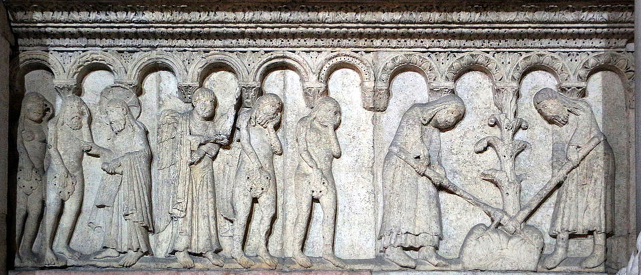 Wiligelmo, Genesi. Cacciata dei progenitori e vita di Adamo ed Eva, 1099-1106